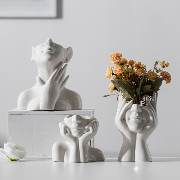 1Pcs Ceramic Face Flower Vases