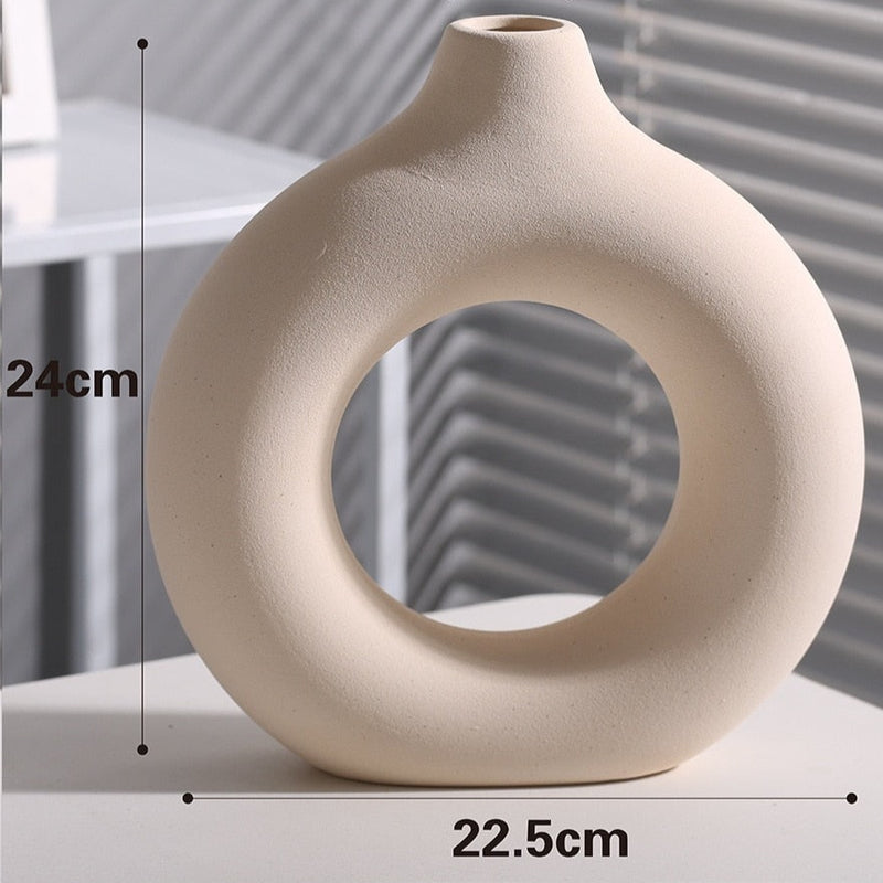 Nordic Round Hollow Ceramic Donut Vase