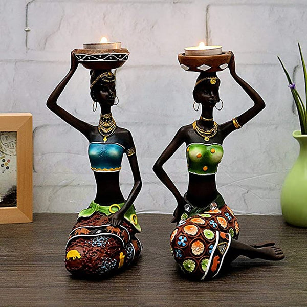 Olola African Figurines Candleholder  8.5"